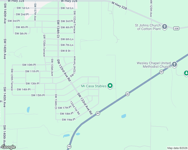 map of restaurants, bars, coffee shops, grocery stores, and more near 13069 Southwest 14th Street Road in Ocala