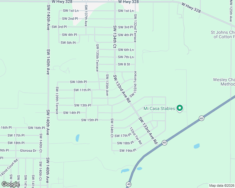 map of restaurants, bars, coffee shops, grocery stores, and more near 13425 Southwest 12th Street Road in Ocala