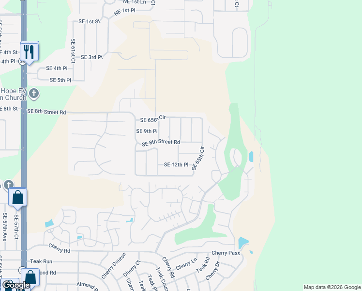 map of restaurants, bars, coffee shops, grocery stores, and more near 6850 Southeast 8th Street Road in Ocala