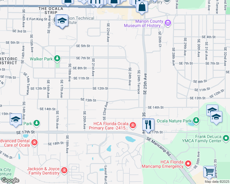 map of restaurants, bars, coffee shops, grocery stores, and more near 2244 Southeast 12th Street in Ocala