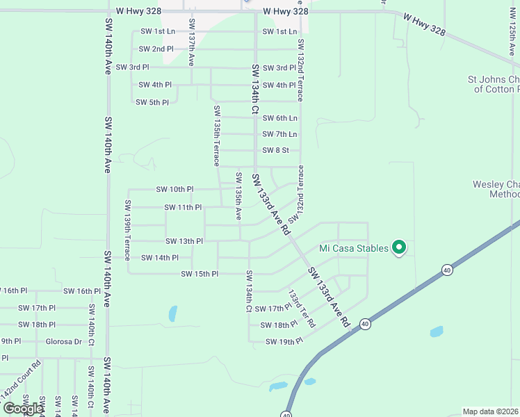 map of restaurants, bars, coffee shops, grocery stores, and more near 13425 Southwest 12th Street Road in Ocala