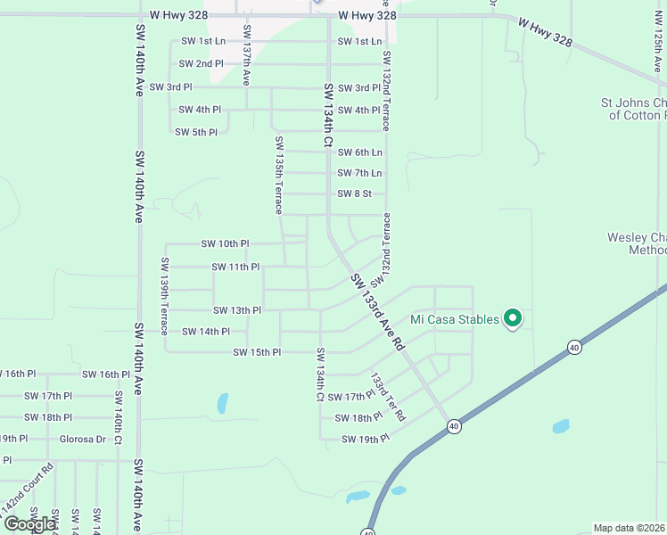 map of restaurants, bars, coffee shops, grocery stores, and more near 13425 Southwest 12th Street Road in Ocala