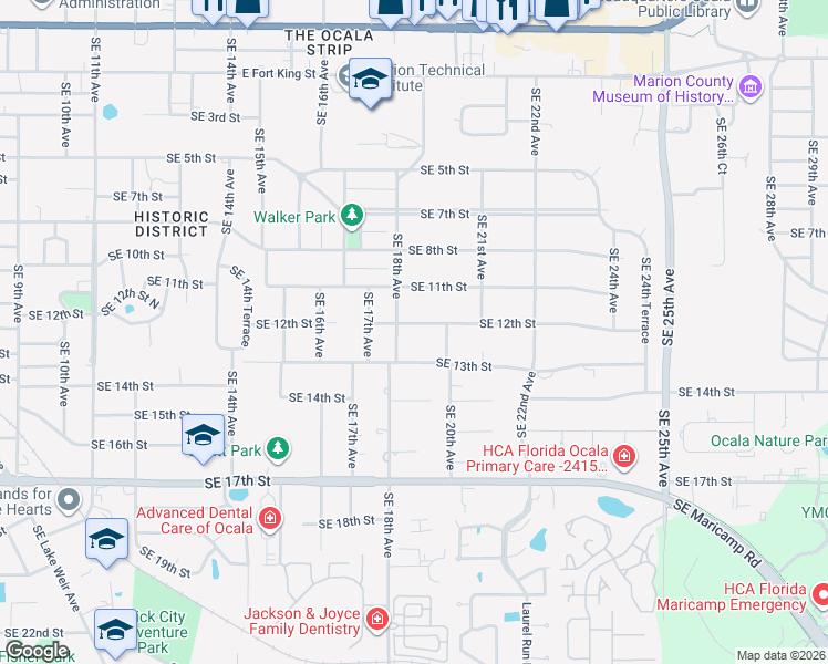 map of restaurants, bars, coffee shops, grocery stores, and more near 1822 Southeast 12th Street in Ocala