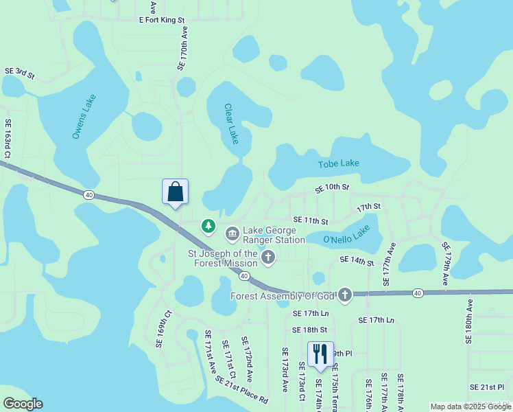 map of restaurants, bars, coffee shops, grocery stores, and more near 1047 Southeast 172nd Avenue in Silver Springs