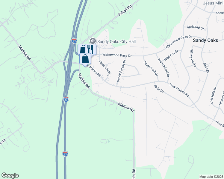 map of restaurants, bars, coffee shops, grocery stores, and more near 3810 New Mathis Road in Elmendorf