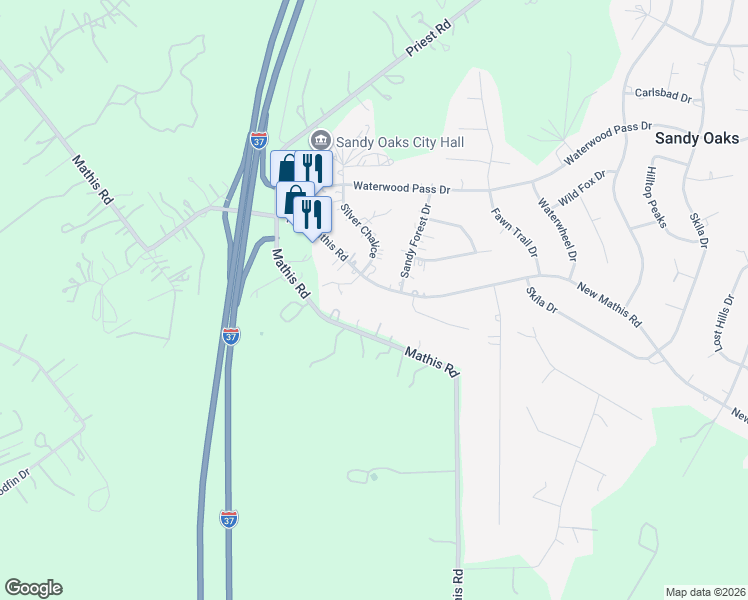 map of restaurants, bars, coffee shops, grocery stores, and more near 3810 New Mathis Road in Elmendorf