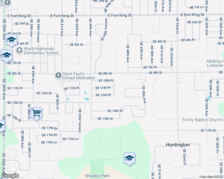 map of restaurants, bars, coffee shops, grocery stores, and more near 1152 Southeast 46th Court in Ocala