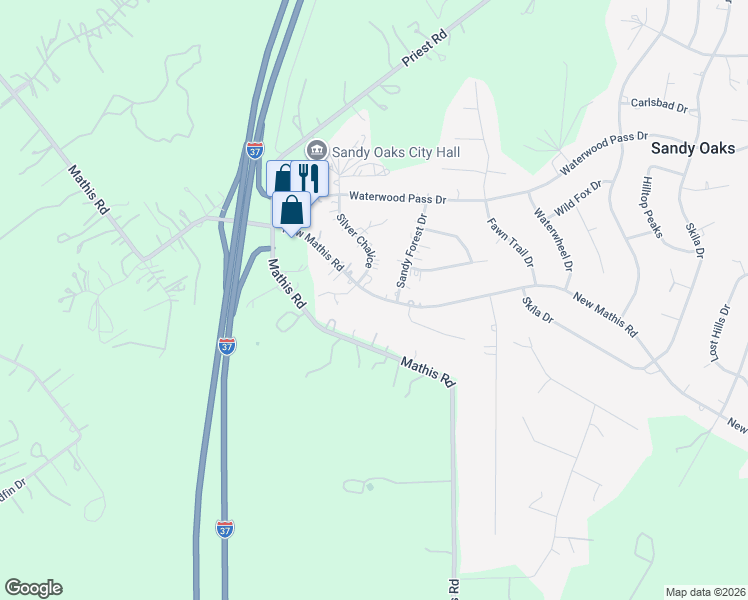 map of restaurants, bars, coffee shops, grocery stores, and more near 3810 New Mathis Road in Elmendorf