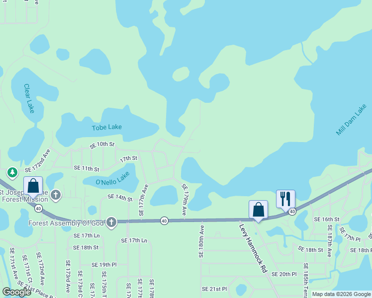 map of restaurants, bars, coffee shops, grocery stores, and more near 876 Southeast 178th Terrace in Silver Springs