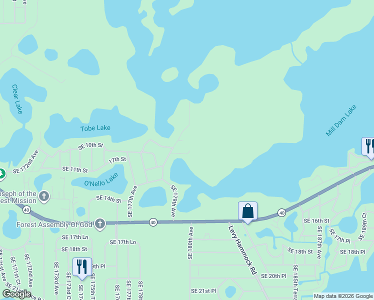 map of restaurants, bars, coffee shops, grocery stores, and more near 17995 Southeast 10th Place in Silver Springs