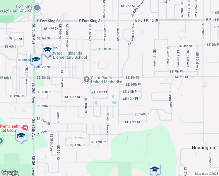 map of restaurants, bars, coffee shops, grocery stores, and more near 1115 Southeast 43rd Terrace in Ocala
