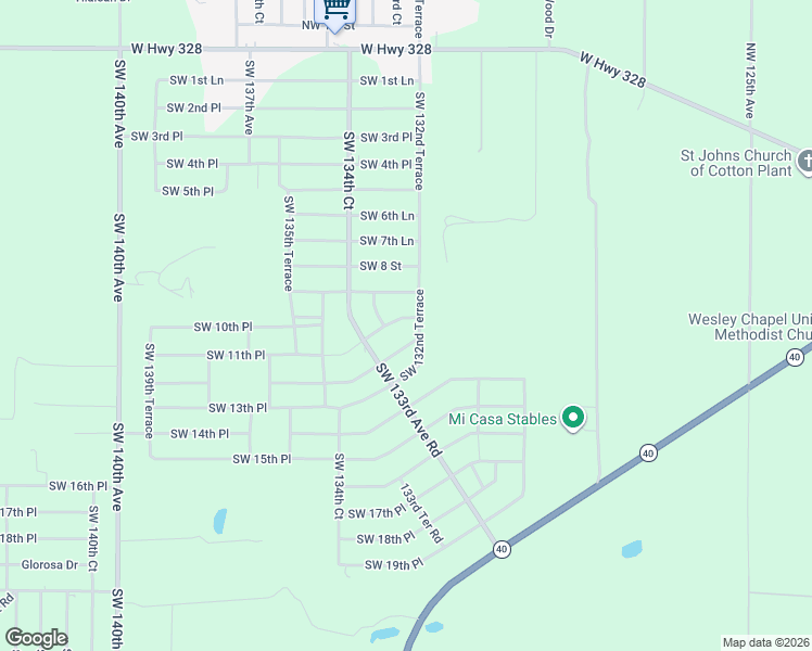 map of restaurants, bars, coffee shops, grocery stores, and more near 1001 Southwest 132nd Terrace in Ocala