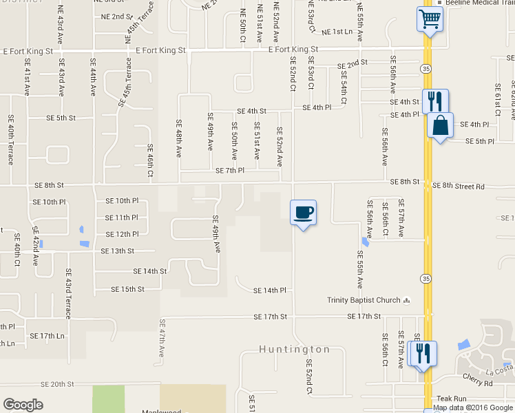 map of restaurants, bars, coffee shops, grocery stores, and more near 5018 Southeast 10th Place in Ocala