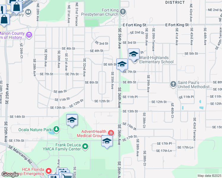 map of restaurants, bars, coffee shops, grocery stores, and more near 1111 Southeast 35th Avenue in Ocala