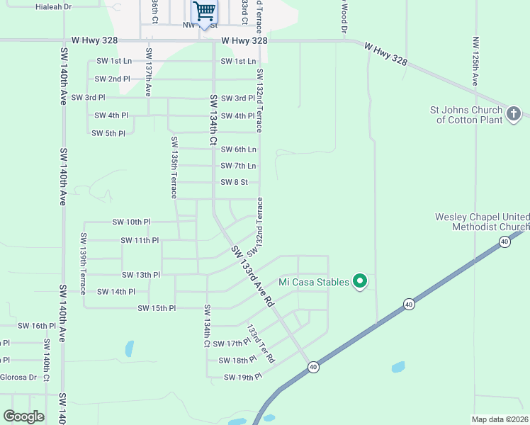 map of restaurants, bars, coffee shops, grocery stores, and more near 1001 Southwest 132nd Terrace in Ocala