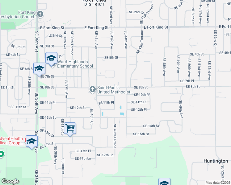 map of restaurants, bars, coffee shops, grocery stores, and more near 1115 Southeast 43rd Terrace in Ocala