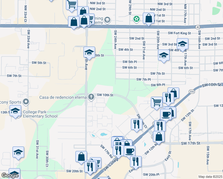 map of restaurants, bars, coffee shops, grocery stores, and more near 2501-2593 Southwest 10th Street in Ocala