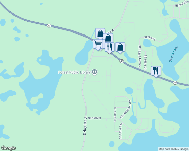 map of restaurants, bars, coffee shops, grocery stores, and more near 901 South Highway 314a in Ocklawaha