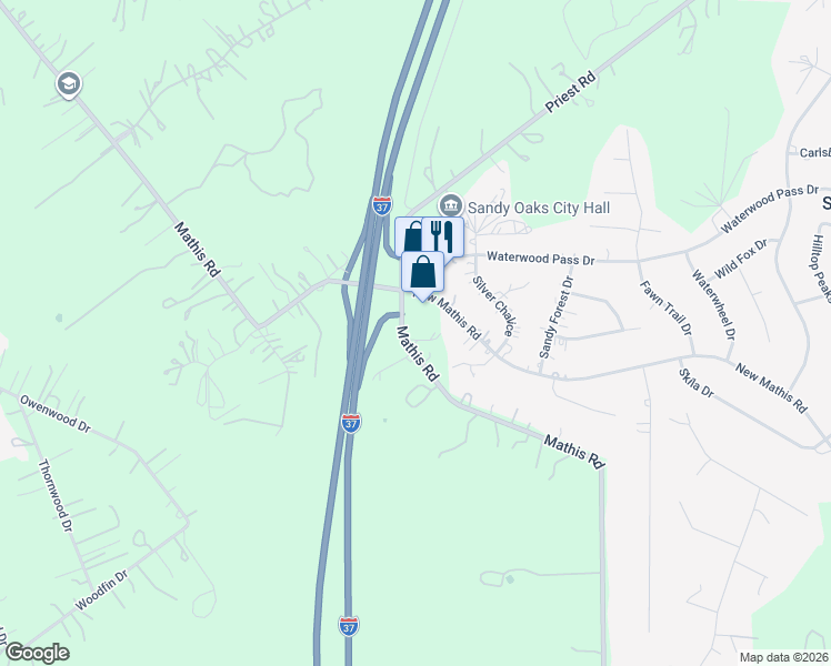 map of restaurants, bars, coffee shops, grocery stores, and more near 3712 New Mathis Road in Elmendorf