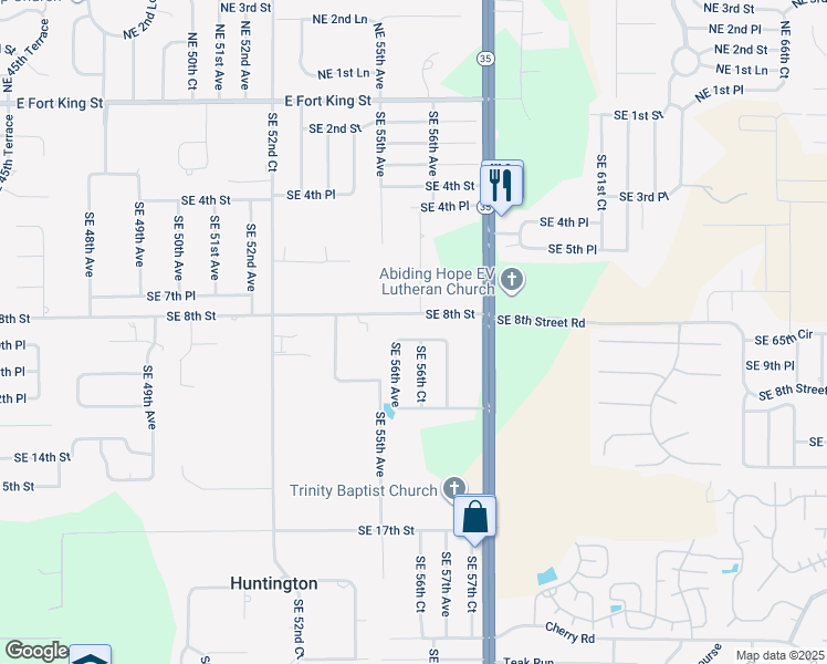 map of restaurants, bars, coffee shops, grocery stores, and more near 5621 Southeast 9th Street in Ocala