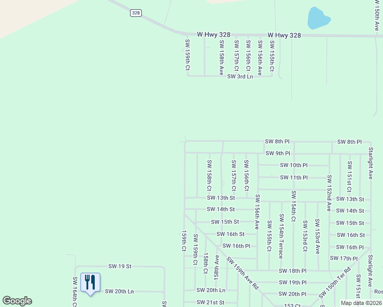 map of restaurants, bars, coffee shops, grocery stores, and more near 15875 Southwest 9th Place in Ocala