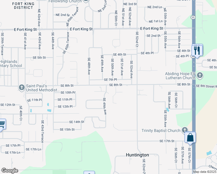 map of restaurants, bars, coffee shops, grocery stores, and more near 811 Southeast 49th Avenue in Ocala