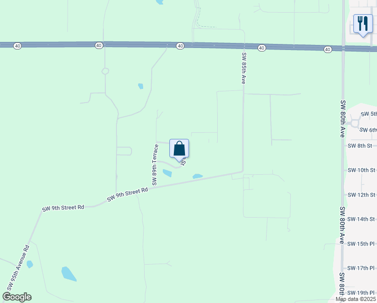 map of restaurants, bars, coffee shops, grocery stores, and more near 8930 Southwest 8th Street in Ocala