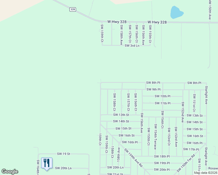 map of restaurants, bars, coffee shops, grocery stores, and more near 15875 Southwest 9th Place in Ocala