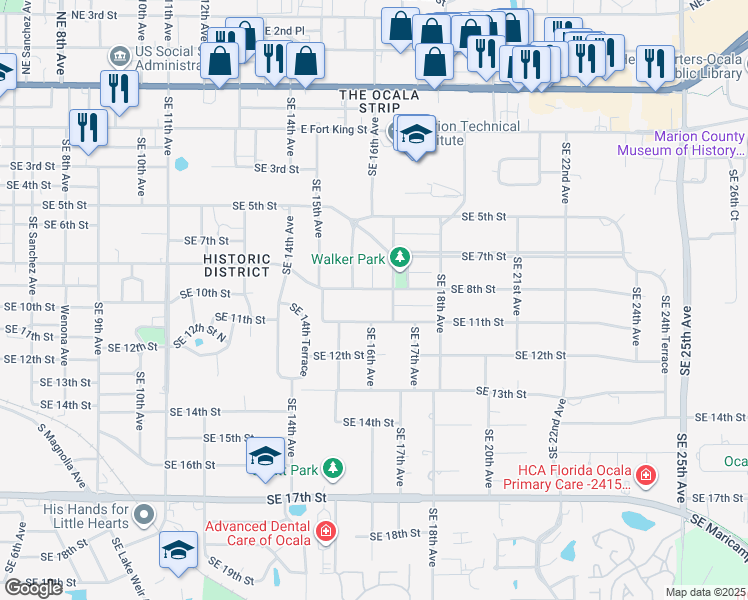 map of restaurants, bars, coffee shops, grocery stores, and more near 1613 SE 8th St in Ocala