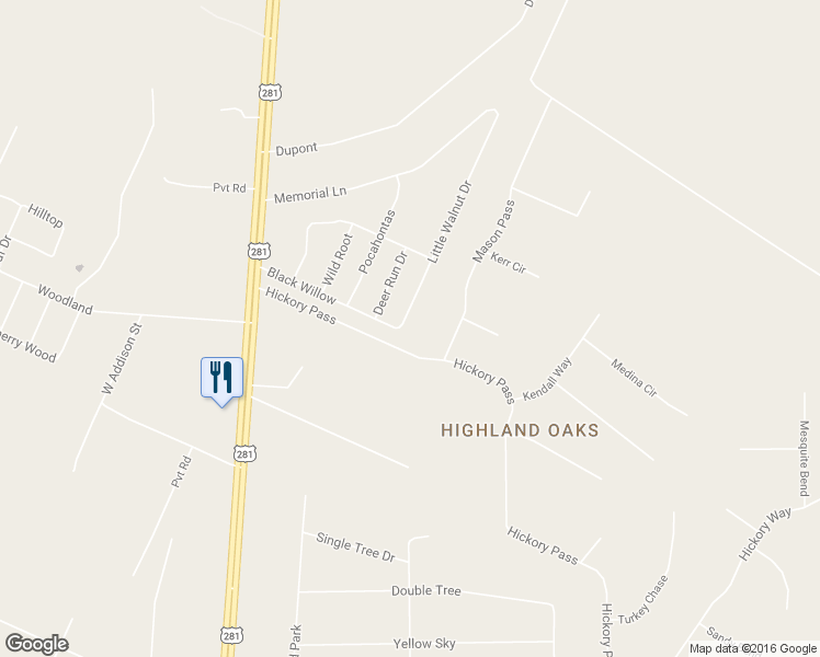 map of restaurants, bars, coffee shops, grocery stores, and more near 23118 Little Walnut Dr in San Antonio