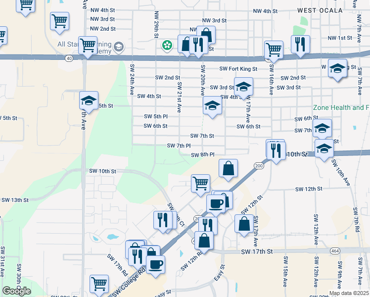 map of restaurants, bars, coffee shops, grocery stores, and more near 2060 Southwest 7th Place in Ocala