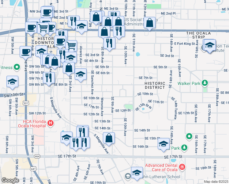 map of restaurants, bars, coffee shops, grocery stores, and more near 909 Southeast 9th Avenue in Ocala