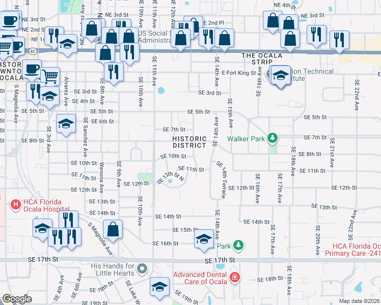 map of restaurants, bars, coffee shops, grocery stores, and more near 829 Southeast 13th Avenue in Ocala