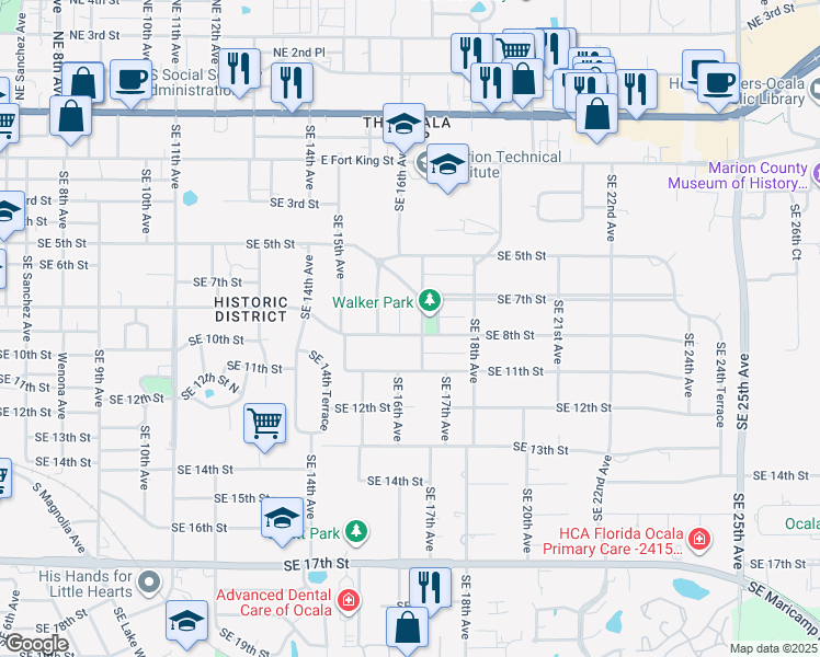 map of restaurants, bars, coffee shops, grocery stores, and more near 1613 SE 8th St in Ocala
