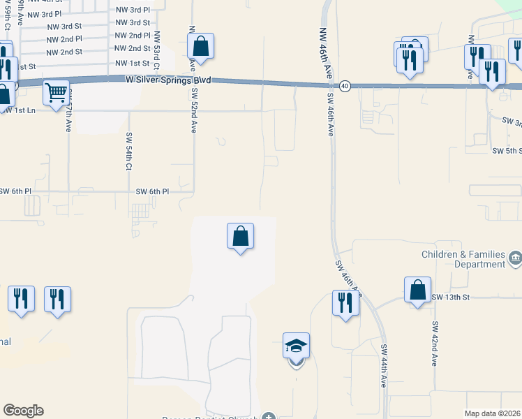 map of restaurants, bars, coffee shops, grocery stores, and more near 1299 Southwest 49th Avenue in Ocala