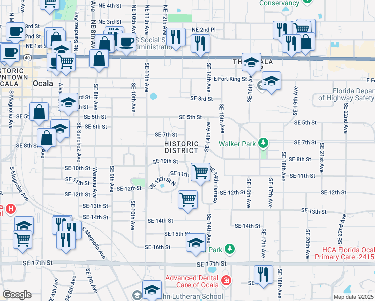 map of restaurants, bars, coffee shops, grocery stores, and more near 829 Southeast 13th Avenue in Ocala