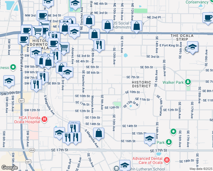 map of restaurants, bars, coffee shops, grocery stores, and more near 909 Southeast 9th Avenue in Ocala
