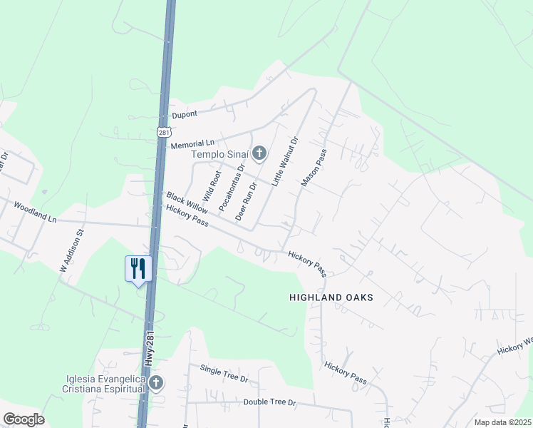 map of restaurants, bars, coffee shops, grocery stores, and more near 23118 Little Walnut Drive in San Antonio