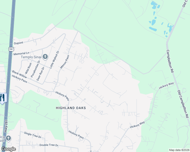 map of restaurants, bars, coffee shops, grocery stores, and more near 23006 Kendall Way in San Antonio