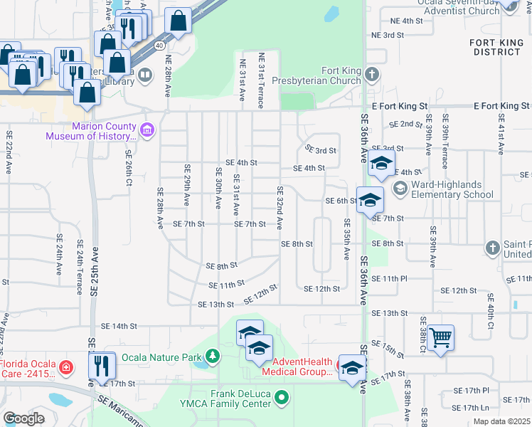 map of restaurants, bars, coffee shops, grocery stores, and more near 3137 Southeast 6th Place in Ocala