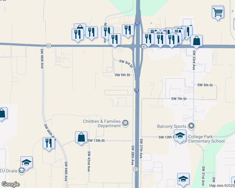 map of restaurants, bars, coffee shops, grocery stores, and more near in Ocala
