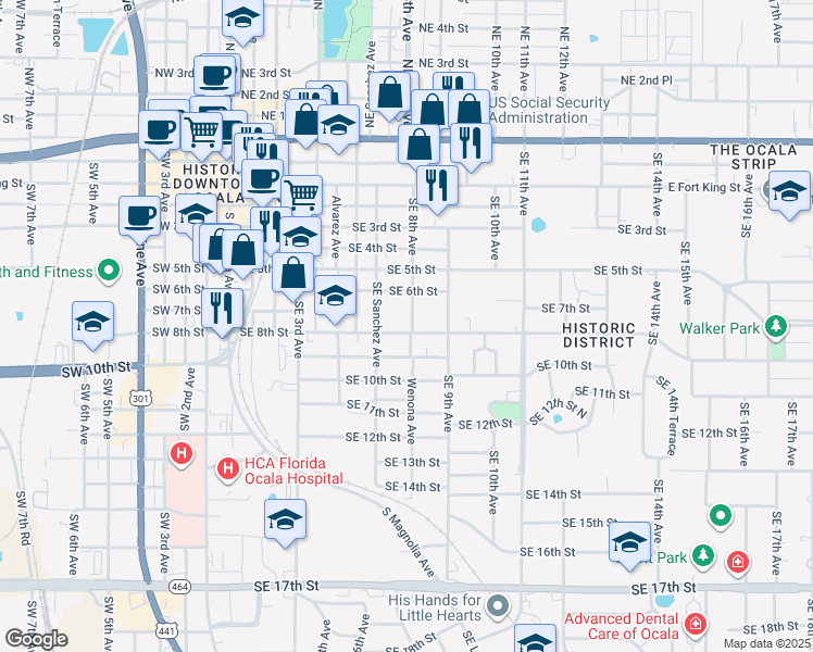 map of restaurants, bars, coffee shops, grocery stores, and more near 716 Southeast Wenona Avenue in Ocala