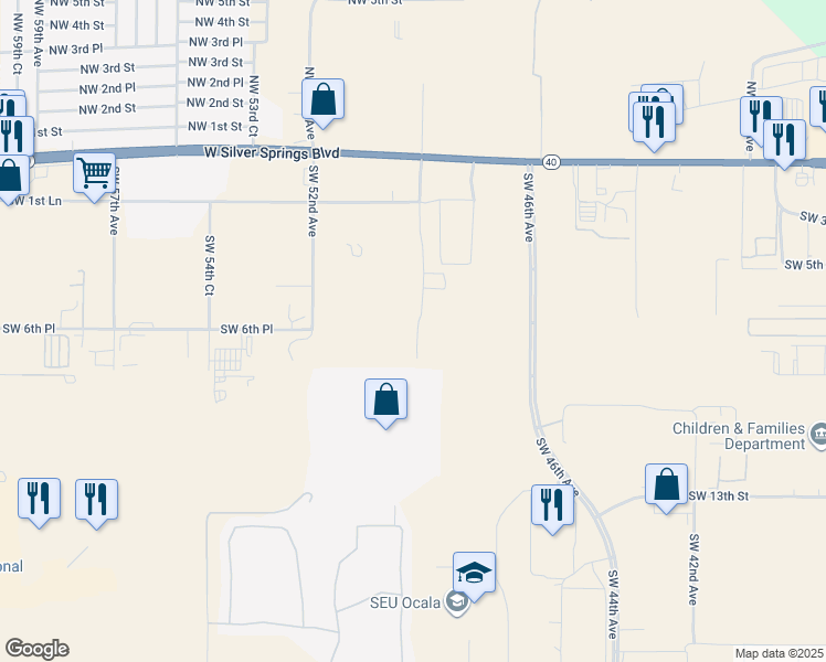 map of restaurants, bars, coffee shops, grocery stores, and more near 4480 Southwest 49th Avenue in Ocala