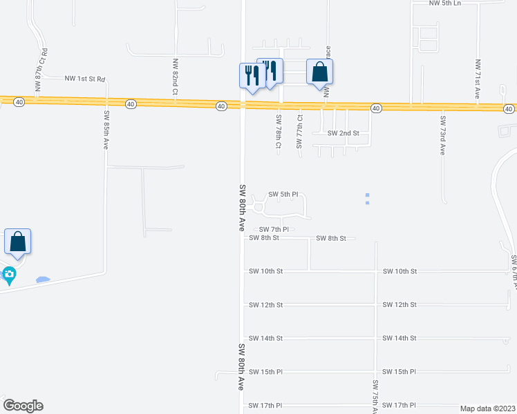 map of restaurants, bars, coffee shops, grocery stores, and more near 7992 Southwest 6th Place in Ocala