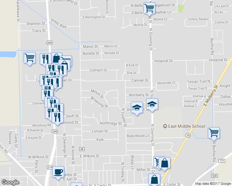 map of restaurants, bars, coffee shops, grocery stores, and more near 2005 North Rockisland Street in Angleton
