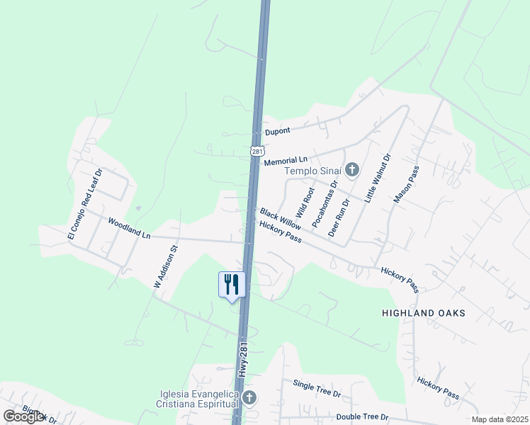 map of restaurants, bars, coffee shops, grocery stores, and more near 1113 Black Willow in San Antonio