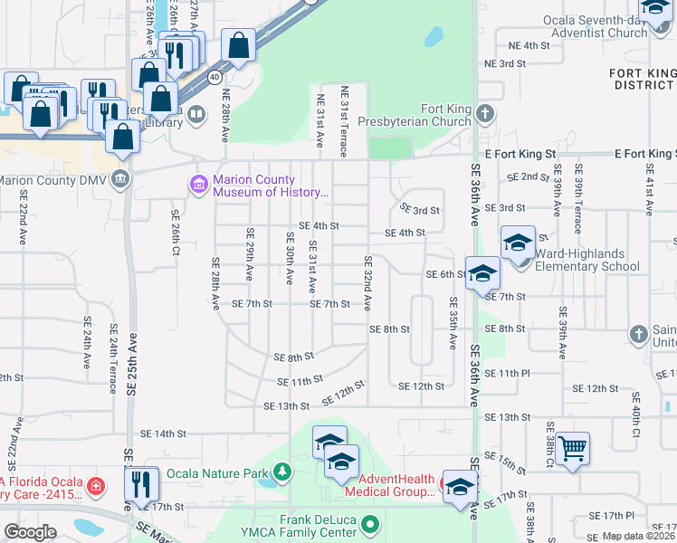 map of restaurants, bars, coffee shops, grocery stores, and more near 3137 Southeast 6th Place in Ocala