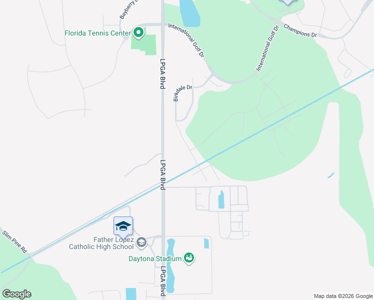 map of restaurants, bars, coffee shops, grocery stores, and more near 3651 Lpga Boulevard in Daytona Beach