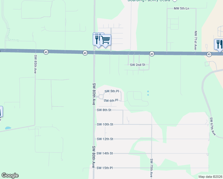 map of restaurants, bars, coffee shops, grocery stores, and more near 7881 Southwest 5th Place in Ocala