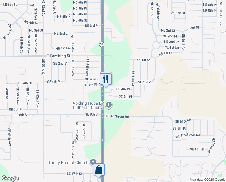 map of restaurants, bars, coffee shops, grocery stores, and more near 5981 Southeast 4th Place in Ocala